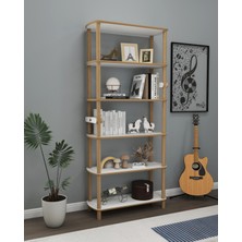 Cmd Wood Beyaz Kitaplık Rosa 6 Raflı – Minimalist Mdf & Ahşap Tasarım – 174X80X30 cm