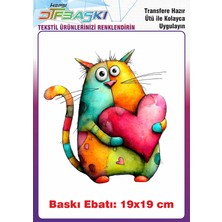 F17 Ajans Renkli Kedi Ütü ile Yapışan Tişört Tekstil Baskı