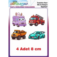 F17 Ajans 4 Adet  Sevimli Araçlar Ütü ile Yapışan Tişört Tekstil Baskı