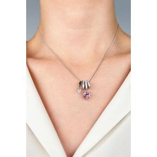 Sose Moda Pembe Kalp Uçlu Charm Çelik Kolye - Gümüş