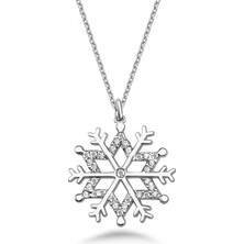 Mavili Gümüş Işıltılı Taşlı Kar Tanesi Gümüş Kolye - Gümüş