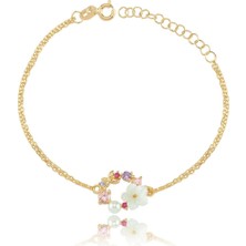 Mavili Gümüş Italyan Taaltınm Soft Çiçekler Flowers Gümüş Bileklik - Altın