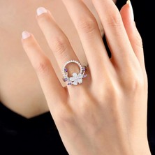 Mavili Gümüş Pırlanta Montür Ametist Tacı Flowers Gümüş Yüzük - Altın