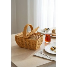 Digithome Dikdörtgen Hasır Rattan Mini Kulplu Organizer Sepet - BB6067