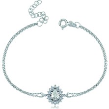 Mavili Gümüş Pırlanta Montür Yağmur Tanesi Işıltılı Gümüş Bileklik - Rose