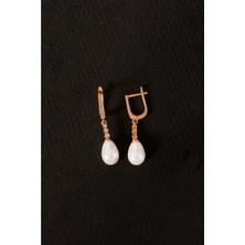 By More 925 Ayar Gümüş Tria Modeli Damla Inci Küpe - Rose Altın Kaplama