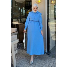 Tesettür Diyarı Kadın Bolerolu Lizza Kumaş Ikili Elbise- Bebe Mavisi
