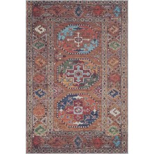 Aren Halı Falla Klasik Göbekli Etnik Kahverengi Polyester ve Pamuklu Kaydırmaz Tabanlı Yıkanabilir Dijital