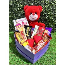 Mynil Sevgiliye Dogum Gunu Hediye Romantik Kırmızı Ayıcık ve Kalp Kutuda Atıştırmalıklar