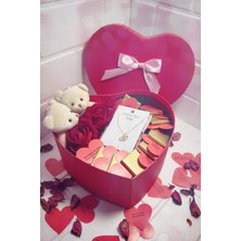 Mynil 14 Şubat Sevgililer Günü Hediyesi Sevgiliye Hediye Zirkon Taşlı Kolye, Gül,ayıcık,çikolata Kutusu