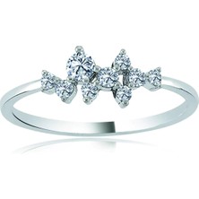 Mavili Gümüş Asimetrik Işıltı Taşlı Gümüş Yüzük - Gümüş