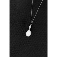 By More 925 Ayar Gümüş Zirkon Taşlı Damla Modeli Inci Kolye - Rodyum Kaplama