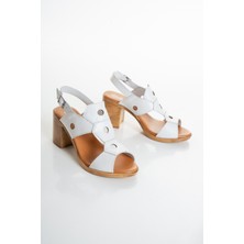 Ender %100 Hakiki Deri Kalın Topuklu Yumuşak Taban Kadın Sandalet