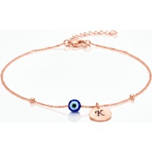 Mavili Gümüş Nazarlı Harf Gümüş Halhal - Rose