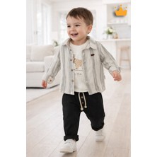 Baby Hola Köpek Baskılı Müslin Kumaş Erkek Bebek Üçlü Takım Set Babyhola 2214