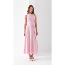 Vuntal Kolsuz Uzun Kuşaklı Elbise Poliviskon