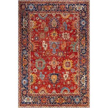 Aren Halı Sawan Çerçeveli Kırmızı Polyester ve Pamuklu Kaydırmaz Tabanlı Yıkanabilir Dijital Baskı Ha