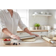 ELITEVOOD Paslanmaz  Merdane 41 cm | Yapışmaz Hamur Açma Merdanesi Silikon Saplı