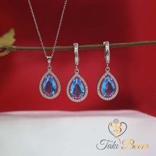 TB Takı Boom Akuamarin Su Damlası Kolye Küpe Seti, Deniz Mavisi Damla Kolye Küpe Takım, Sevdiklerinize Hediye