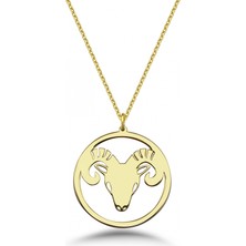 Mavili Gümüş Çember Koç Burcu Gümüş Kolye - Altın