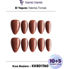 Takma Takma KKBD1760 Kısa Badem 15'li Tekrar Kullanılabilir El Yapımı Protez Takma Tırnak Kahverengi-Xs