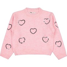 Civil Girls Pullu Kalp Nakışlı 6-9 Yaş Kazak - Pembe 6-7 Yaş