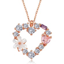 Mavili Gümüş Işıltılı Kalp Tutkusu Manolya Çiçeği Flowers Gümüş Kolye - Altın