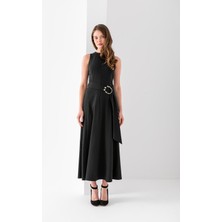 Vuntal Kolsuz Uzun Kuşaklı Elbise Poliviskon