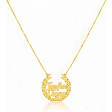 Mavili Gümüş Defne Yapraklı Gümüş Kolye - Altın