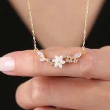Mavili Gümüş Manolya Çiçeği Markiz Salkımı Flowers Gümüş Kolye - Altın