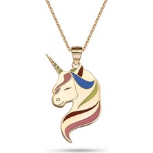 Mavili Gümüş Unicorn Kolye - Rose