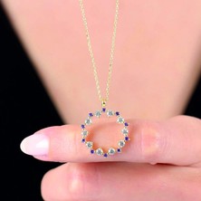 Mavili Gümüş Pırlanta Montür Ametist Büyüsü Gümüş Kolye - Altın