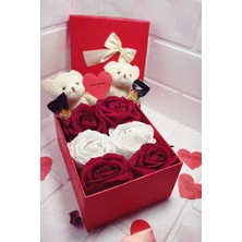 Mynil Sevgiliye Özel Hediye Gül Kutu Kırmızı Beyaz Hediyelik Çiçek , Ayıcık Doğum Günü Sepeti Kız Arkadaşa