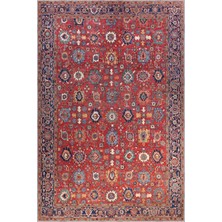 Aren Halı Pingdu Çerçeveli Kırmızı Polyester ve Pamuklu Kaydırmaz Tabanlı Yıkanabilir  Dijital Baskı