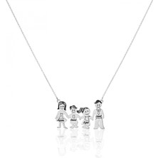 Mavili Gümüş Gümüş Aile Kolyesi - Gümüş