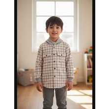 Gala Stil Gala Kolu Lastikli Kapüşonlu Ekoseli Unisex Çocuk Gömlek