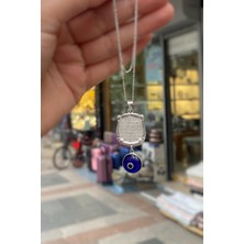 Erer Gümüş Gümüş  Araba Dikiz Aynası Için Ayetel Kürsi ve Nazar Boncuğu