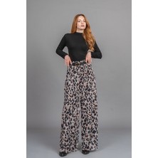 MissVina Kadın Yüksek Bel Astarlı Tül Palazzo Pantolon – Lastikli Bel Bol Paça Esnek 30342