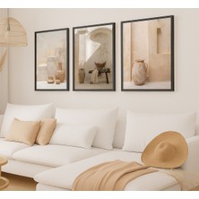 Voba Store 3 Parça Çerçeve Görünümlü Vazo Temalı Mdf Tablo Seti -091 Bej-