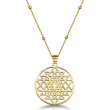Mavili Gümüş Sri Yantra Gümüş Kolye - Altın