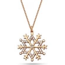 Mavili Gümüş Işıltılı Taşlı Kar Tanesi Gümüş Kolye - Rose