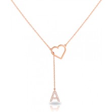 Mavili Gümüş Taşlı Harf Kalp Gümüş Kolye - Rose