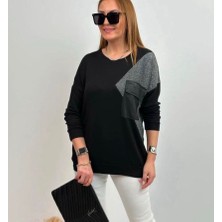 Siyah Cep Detalı Triko Bluz