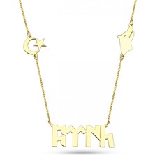 Mavili Gümüş Türk Yazılı Gümüş Kolye - Altın