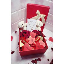 Mynil Sevgiliye Özel Hediye ,zirkon Taşlı Kolye,ayıcık,gül ve Çikolata Sepeti Kız Arkadaşa Sevgili