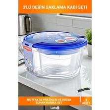 Letsii 3'lü Derin Boy Boy Şeffaf Sızdırmaz Mavi Kapaklı Bpa Içermeyen Gıda Saklama Kabı