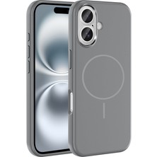 Khayra iPhone 16 Kılıf M-Safe Şarj Özellikli Metal Kamera Çerçeveli Zore Edi Silikon Kapak - Titanyum-Gri