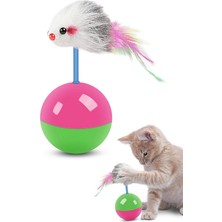 Gampus Kedi Oyun Topu Tüylü Fareli Hacı Yatmaz Eğitici Yavru Kedi Fare Kovalama Oyuncağı