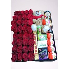 Mynil Sevgiliye Eşine Aşkına Anneye Kız Arkadaşa Kutuda Kırmızı Gül,ayıcık ve Atıştırmalıklar