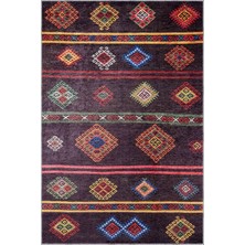 Aren Halı Gurupi Geometrik Kahverengi Polyester ve Pamuklu Kaydırmaz Tabanlı Yıkanabilir Dijital Baskı Hal